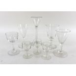 A collection of Georgian and later glasses including ale, wine and cordial glasses,