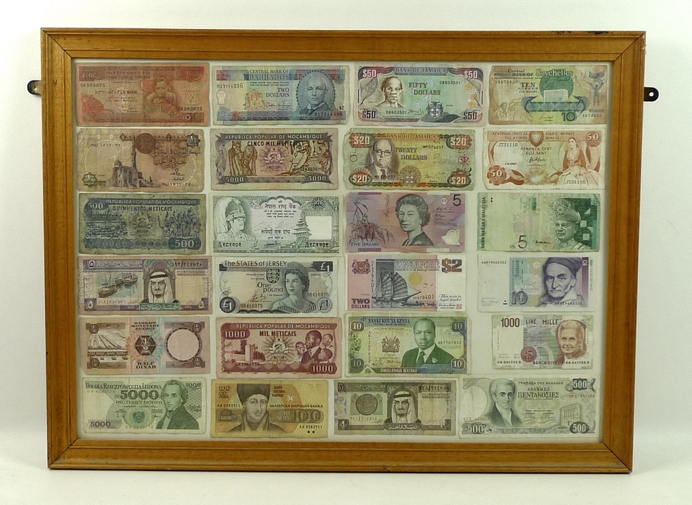 A large collection of post WWII world bank notes, mounted and framed in six frames, - Image 5 of 7