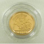 An Elizabeth II 2008 gold half sovereign, in protective plastic case.