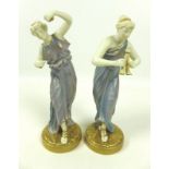 A pair of Royal Worcester porcelain figurines, circa 1928, modelled as music and dance,