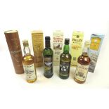 A colllection of nine scotch whiskys, comprising Auchentoshan, Glenfiddich,