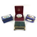 A collection of four trinket boxes, comprising one Georgian enamel patch or trinket box,