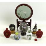 A group of Chinese scent bottles, mid to late 20th century, one glass reverse painted, 5.