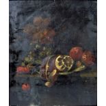 A 19th century still life study of fruit, oil on board, 36 by 30cm, framed 57 by 52cm.