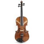 A 4/4 violin, with well flamed one piece back, scroll carved with precision bow,