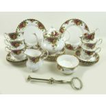 A Royal Albert part tea service, decorated in the Old Country Roses pattern, comprising teapot,