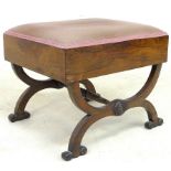 A Victorian rosewood stool, with curved X frame base and turned stretcher,