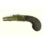 A late 18th century Georgian pocket or muff boxlock, flintlock pistol,