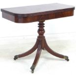 A Regency figured mahogany tea table, fold over surface,