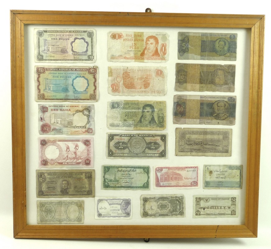 A large collection of post WWII world bank notes, mounted and framed in six frames, - Image 4 of 7