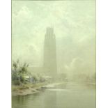 William Bartol Thomas (British, 1877-1947): a view of Boston Stump from the river through the mist,