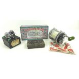 A Penn Senator 9/0 big game reel, stainless steel frame with green stained wooden handle, boxed,