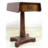 An early Victorian side table, with drop leaves and single drawer, on octagonal section column,