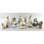 A group of nine Royal Doulton figurines, modelled as Alice, HN2158, And So To Bed, Childhood Days,