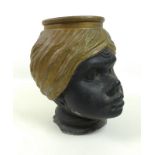 A moulded and painted glass shade, early 20th century, modelled as an African wearing a headscarf,