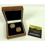 A boxed set of The Queen Elizabeth II First Half Sovereigns Pair,