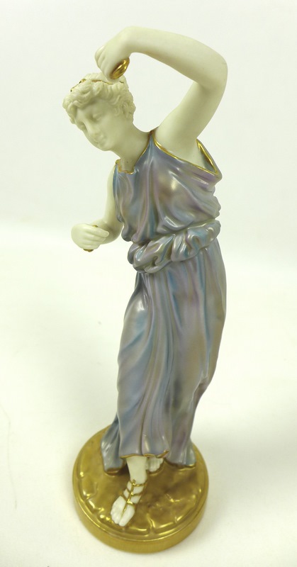 A pair of Royal Worcester porcelain figurines, circa 1928, modelled as music and dance, - Image 4 of 5