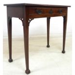 A Victorian mahogany side table, with single frieze drawer, brass pierced plate handles,