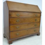 A George III mahogany and crossbanded bureau, fall front with fitted interior,