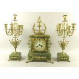 A Victorian onyx clock garniture,