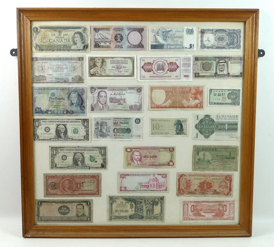 A large collection of post WWII world bank notes, mounted and framed in six frames, - Image 3 of 7