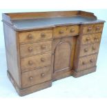 A Victorian mahogany and walnut veneered breakfront desk, with three quarter shaped gallery,