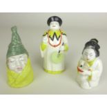 A group of three Royal Worcester candle snuffers comprising Mandarin, Japanese girl with a tangerine