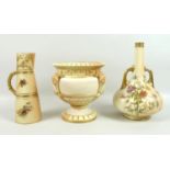 A group of three pieces of Edwardian Royal Worcester blush ivory porcelain, comprising a vase of