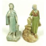 Two Royal Worcester porcelain figurines, the first modelled as an Irish girl, circa 1901, wearing