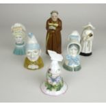 A group of six Royal Worcester candle snuffers comprising Monk, Nun, Mob Cap inspired by Kate