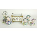 A group of European 19th century porcelain, comprising a Meissen style figurine, modelled as a