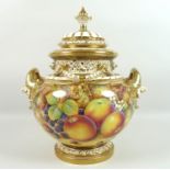 A modern Royal Worcester twin handled ‘bow’ vase and cover, with applied twin handles, swags and