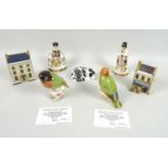 A group of Royal Crown Derby paperweights, comprising Black Faced Love Bird, limited edition 608/