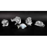 A group of five modern Lalique crystal sculptures, modelled as 'Nu Tentation (Nude Temptation)', 'Nu