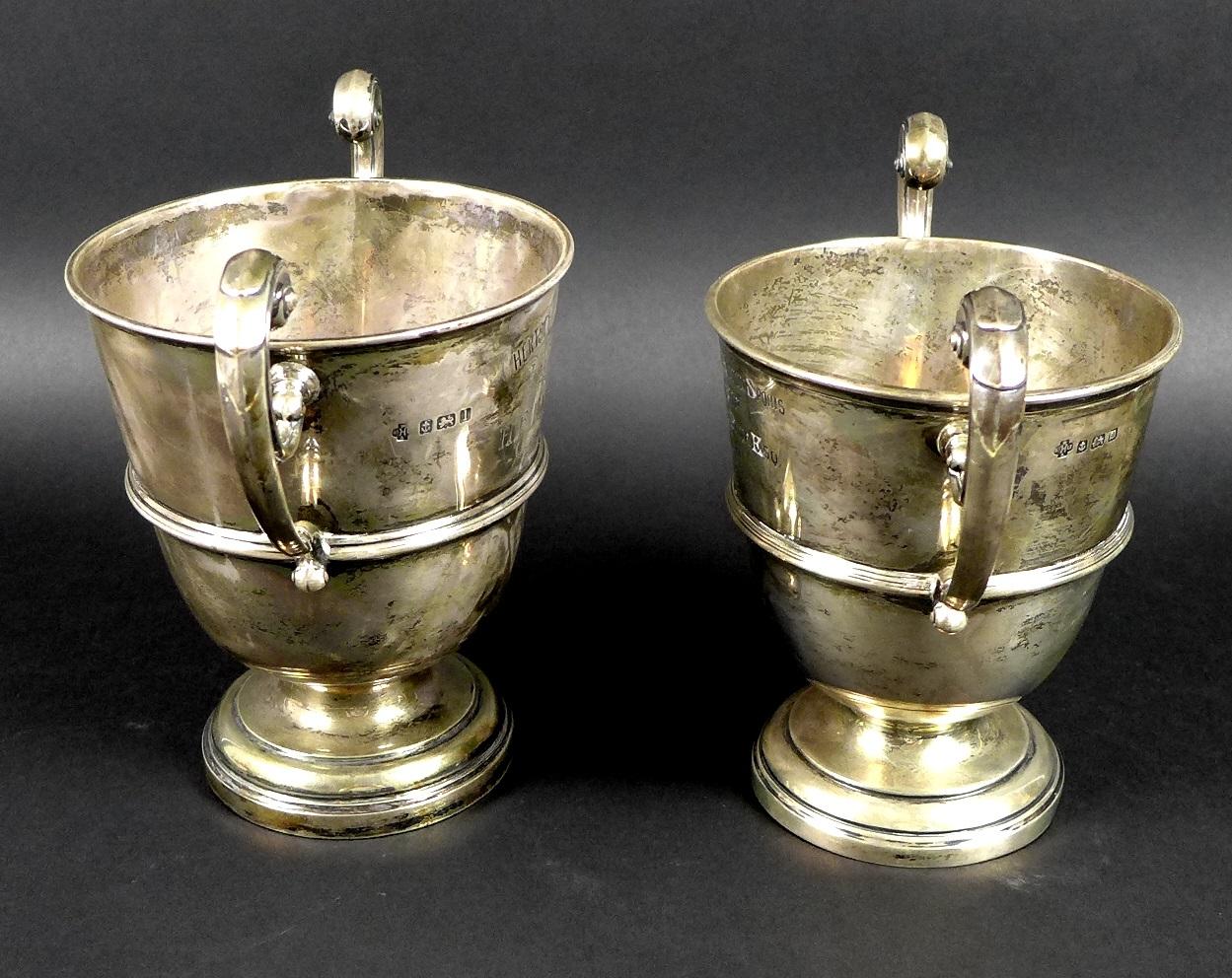 Two George V silver twin handled trophies, the first engraved 'Chertsey August Bank Holiday - Image 5 of 6