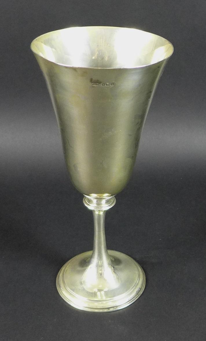 A George V silver goblet, of plain form with knopped stem and circular foot, James Dixon & Sons, - Image 3 of 5