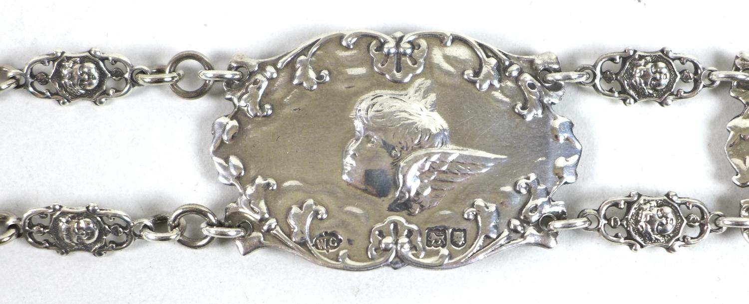 An Edward VII silver christening belt, formed of nine oval plaques each cast in relief with - Image 10 of 19