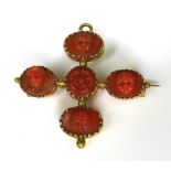 An 18th or early 19th century Italian coral and yellow metal cross pendant/brooch, the arms of the