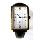 A Dunhill gentleman's gold plated tank watch, circa 2000, white rectangular dial, gold Roman