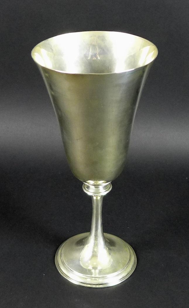 A George V silver goblet, of plain form with knopped stem and circular foot, James Dixon & Sons,