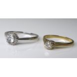 Two 9ct gold rings, the first a with a diamond solitaire of approximately 0.3ct, size K, 1.5g, the