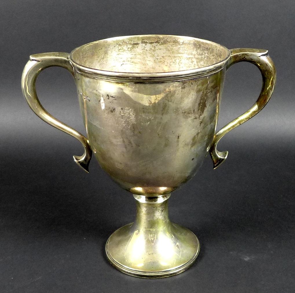A George V silver twin handled trophy, engraved 'The Coleherne Cup, Two Miles Race for Ponies, - Image 3 of 5