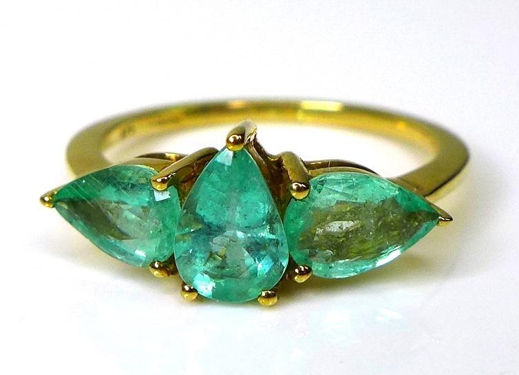 A 9ct gold ring set with three pear cut Siberian emeralds, approx 1.74ct total, limited edition 1 of - Image 2 of 7