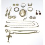 A group of gold jewellery including a 14ct gold pair of drop earrings with pierced Greek key design,