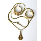 A group of 18ct gold jewellery, comprising a flat link chain necklace with teardrop shaped