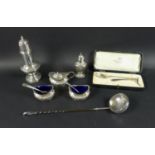 An assortment of silver items, comprising an early 20th century sugar sifter by Gorham Manufacturing