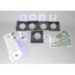 A group of five silver proof coins, with certificates, together with a group of five Royal Bank of