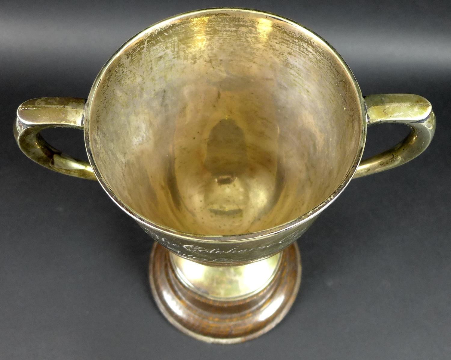 A George V silver twin handled trophy, engraved 'The Coleherne Cup, Two Miles Race for Ponies, - Image 2 of 5