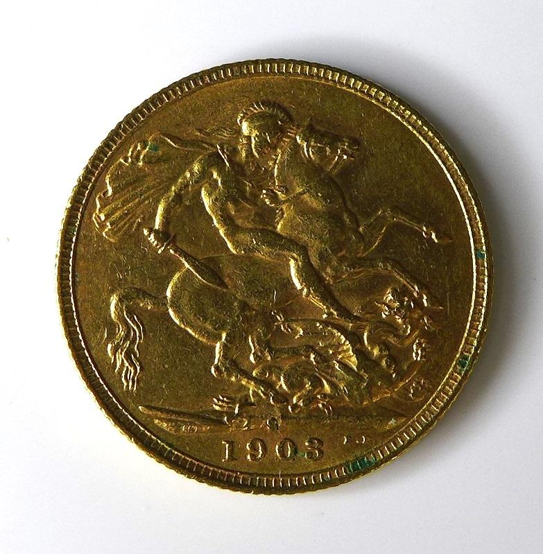 An Edward VII gold sovereign, 1903, Sydney, Australia, mint.