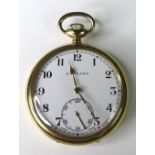 A Garrard & Co gold plated open faced pocket watch, keyless wind, in original branded box with